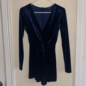 Elegant Navy Blue Velvet Jumpsuit Romper